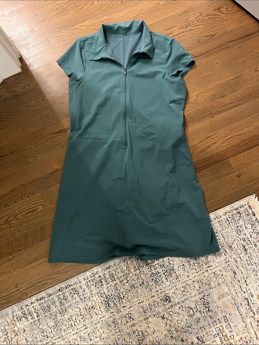 Abercrombie & Fitch Teal Green Short-Sleeve Zip-Front Dress